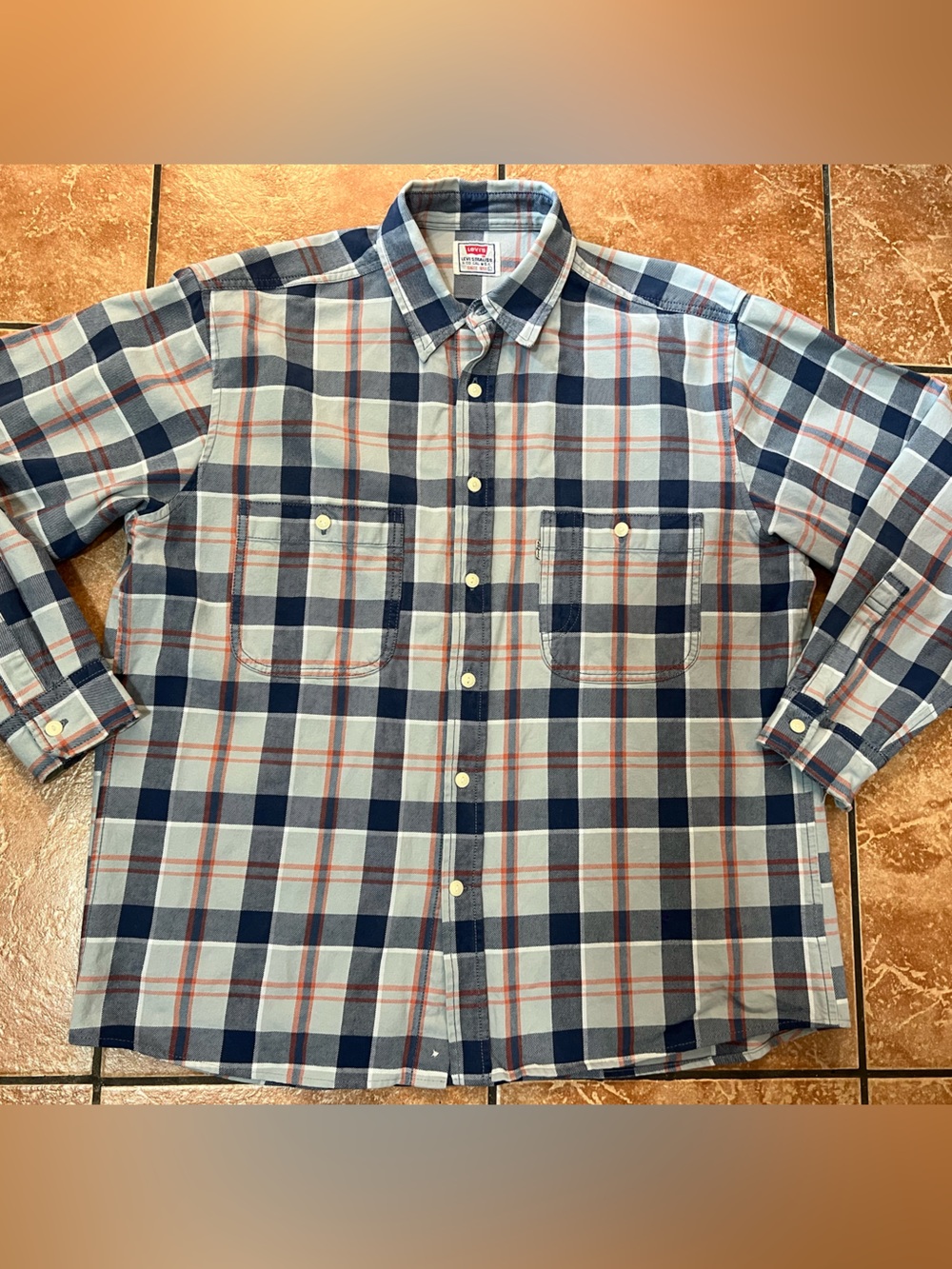 Levis Pearl Button Mens Large 100% Cotton Long Sleeve Plaid Shirt